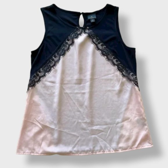 Worthington Tops - Worthington Petite Women's Lace and Satin Sleeveless Top, PM, Black and Pink